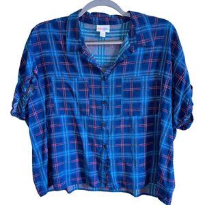Lularoe Blue Pink Plaid Buttonup Shirt